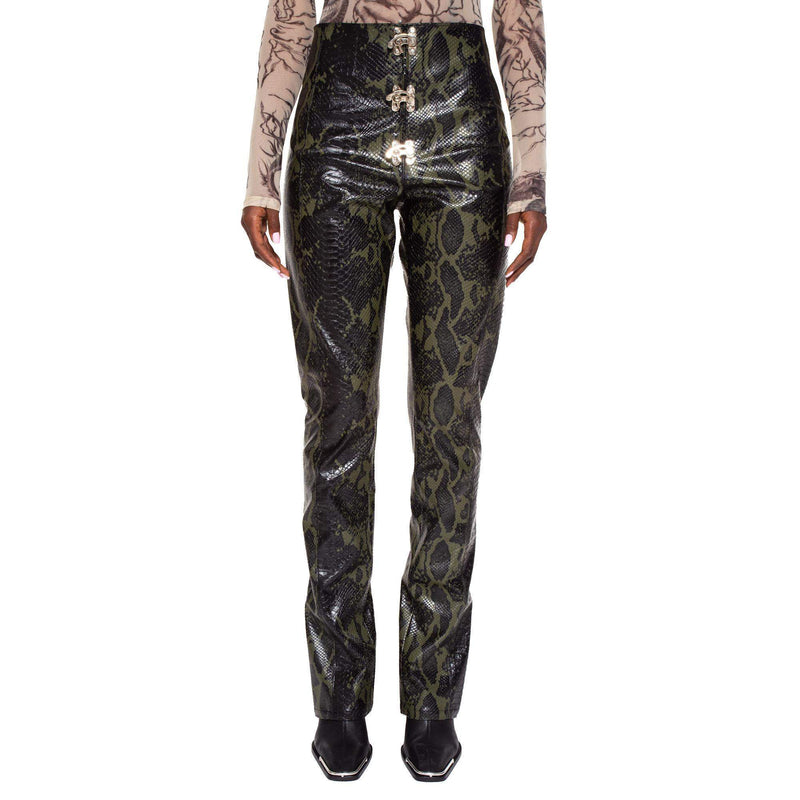 Zara black leather trousers, snake print, straight